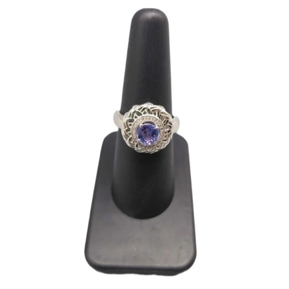 .925 SILVER DIAMOND & TANZANITE FANCY RING SIZE 7 5G (GNH022602)